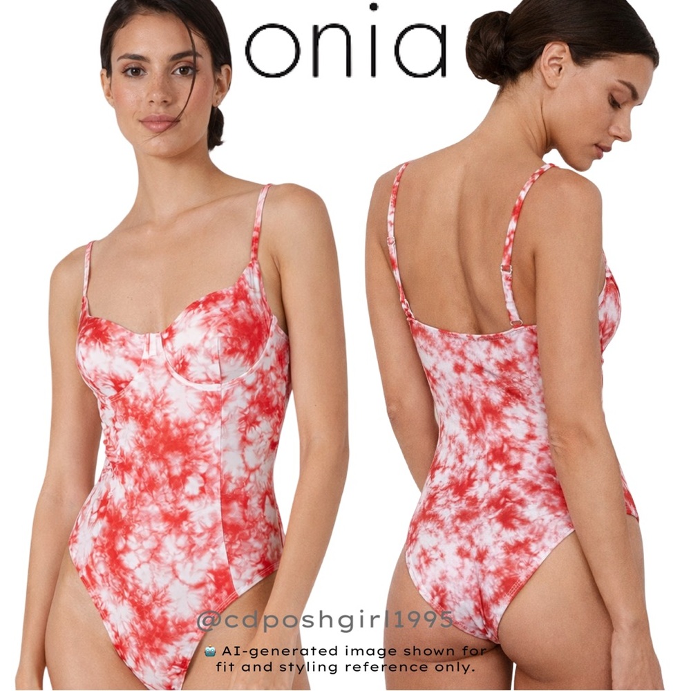 Onia Chelsea Underwire One-Piece Swimsuit Red White Tie-Dye Size L